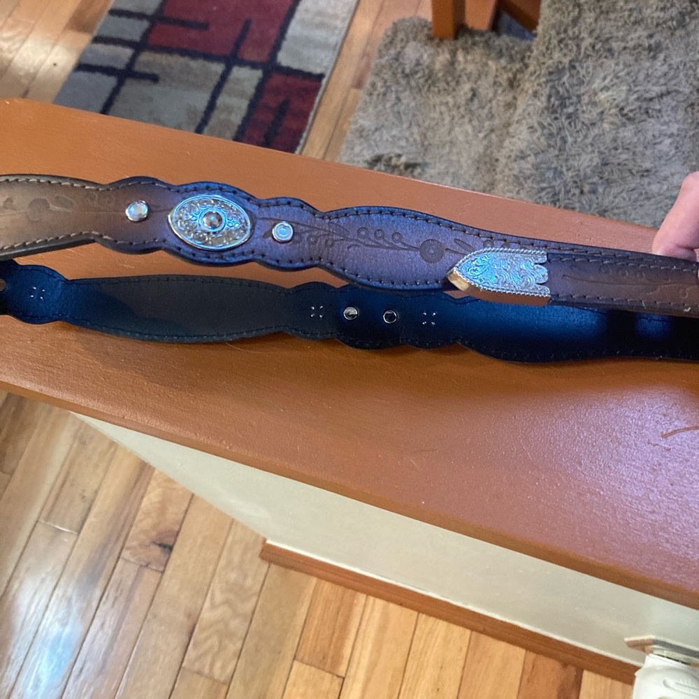 Brown Leather Belt with Silver Accents